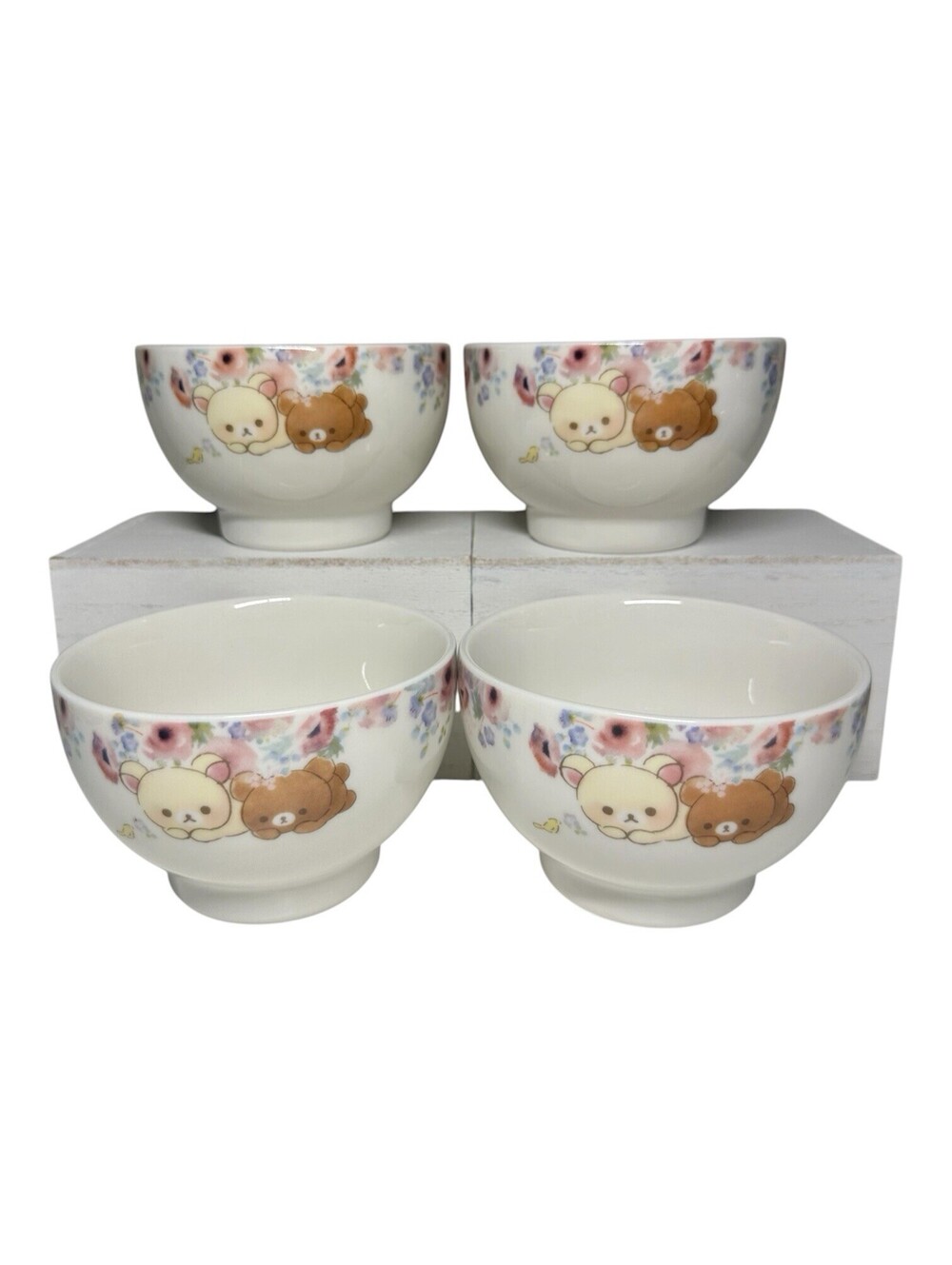 San-X Korilakkuma Meets Chairoikoguma Floral Rare Kawaii Ceramic Rice Bowl Set